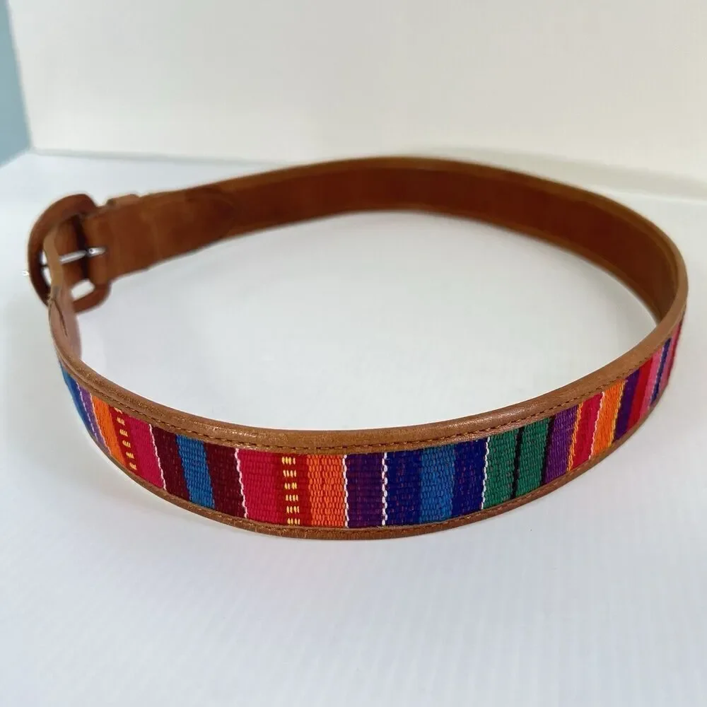 VINTAGE WESTERN BELT COLORFUL WOVEN TAPESTRY BOHO AZTEC BOHEMIAN Size 30